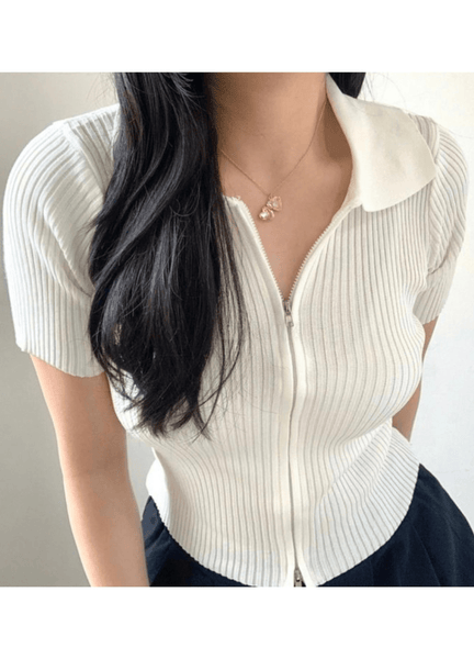 COLLAR SHORT KNIT ZIP-UP ( 2 COLORS) – OnYou