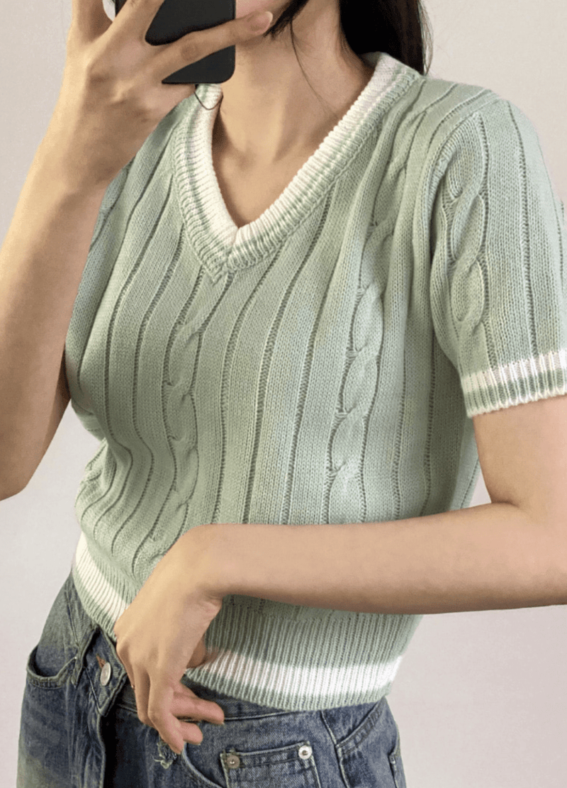 TWO-TONED SHORTSLEEVED SUMMER KNIT ( 2 COLORS )