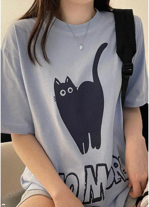 CAT PRINTING OVERSIZE TEE ( 2 COLORS )