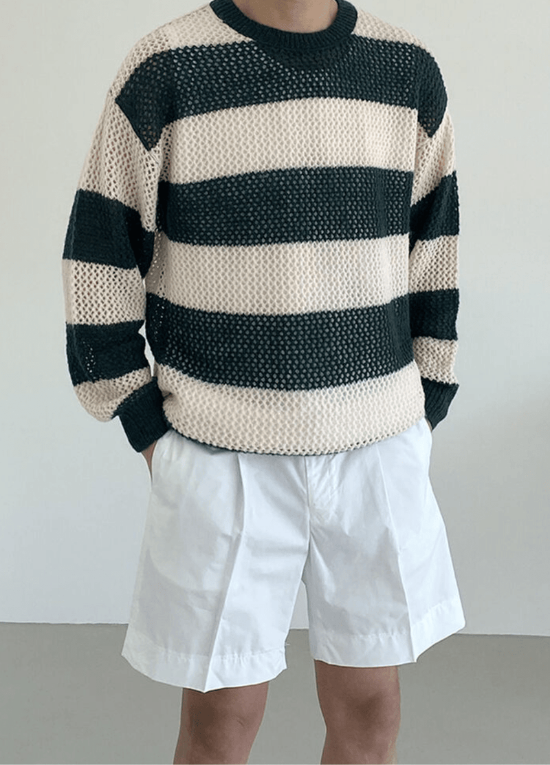 PUNCHING SEE-THROUGH STRIPED KNIT