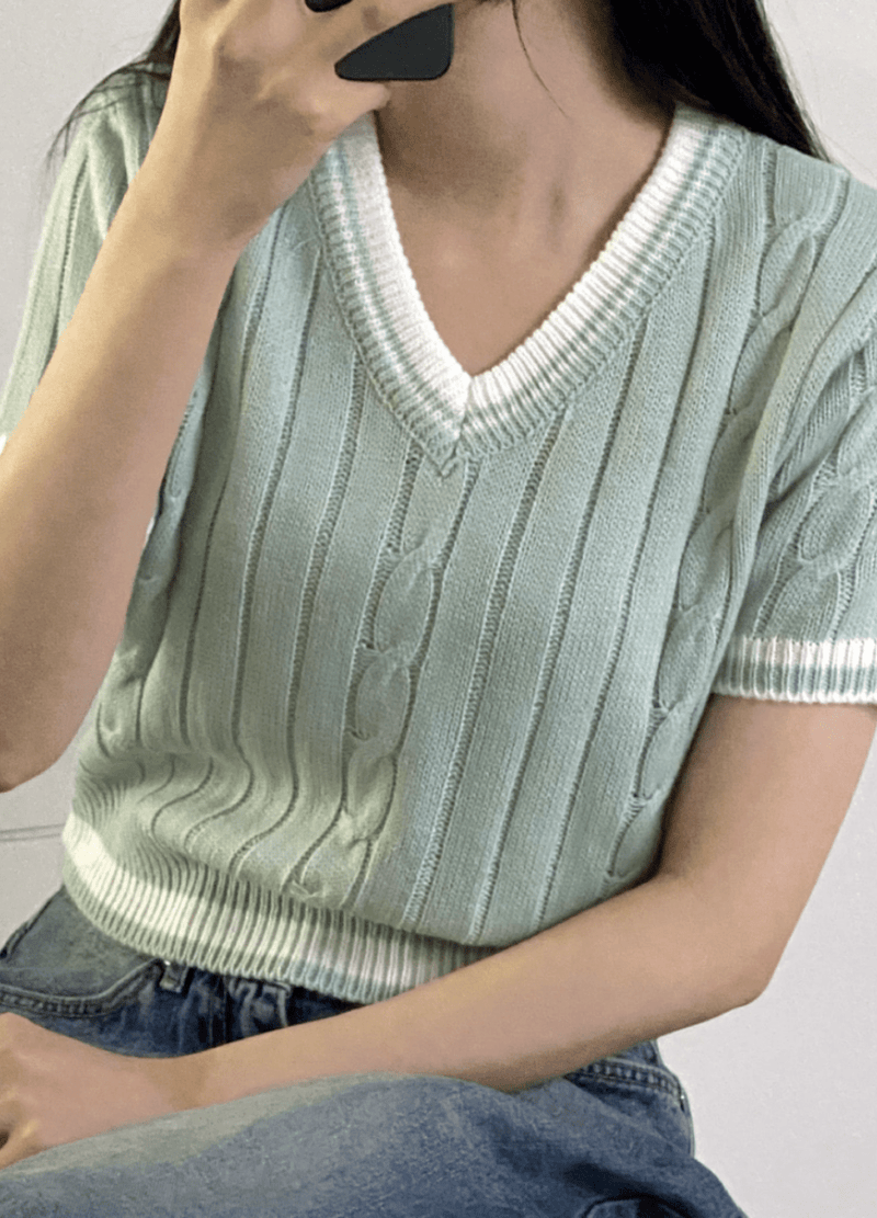 TWO-TONED SHORTSLEEVED SUMMER KNIT ( 2 COLORS )