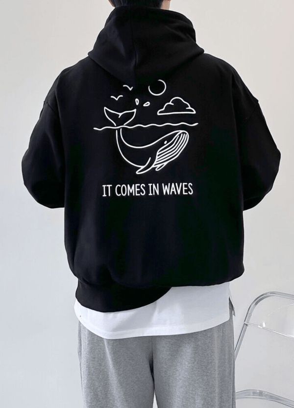 WHALE FLEECE-LINED HOODIE ( 2 COLORS )