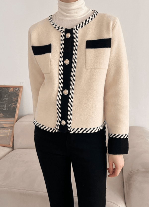 DOUBLE LINE ROUND CARDIGANS ( 2 COLORS )