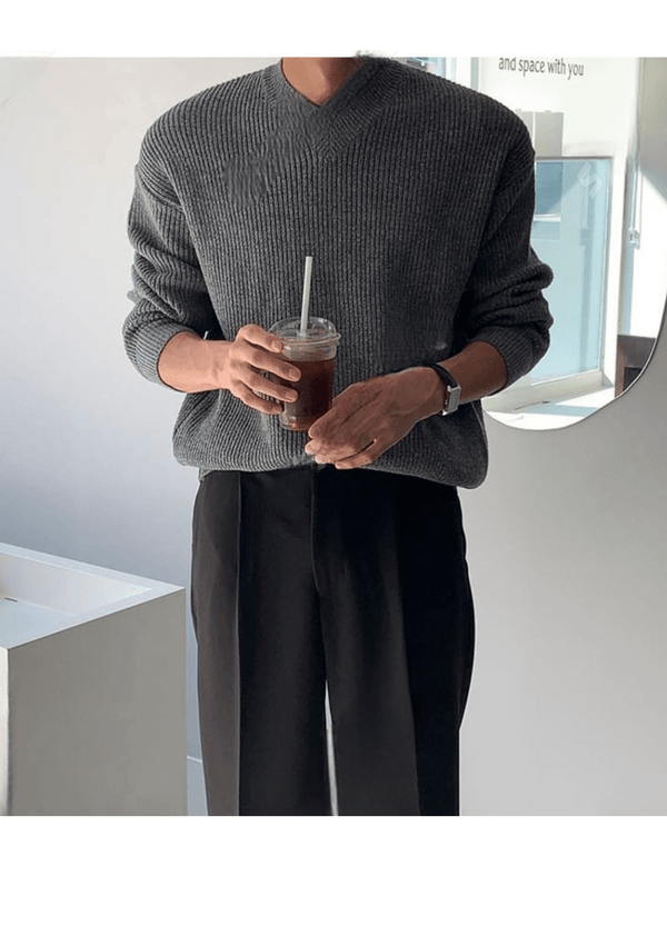 V NECK WOOL KNIT ( 2 COLORS )