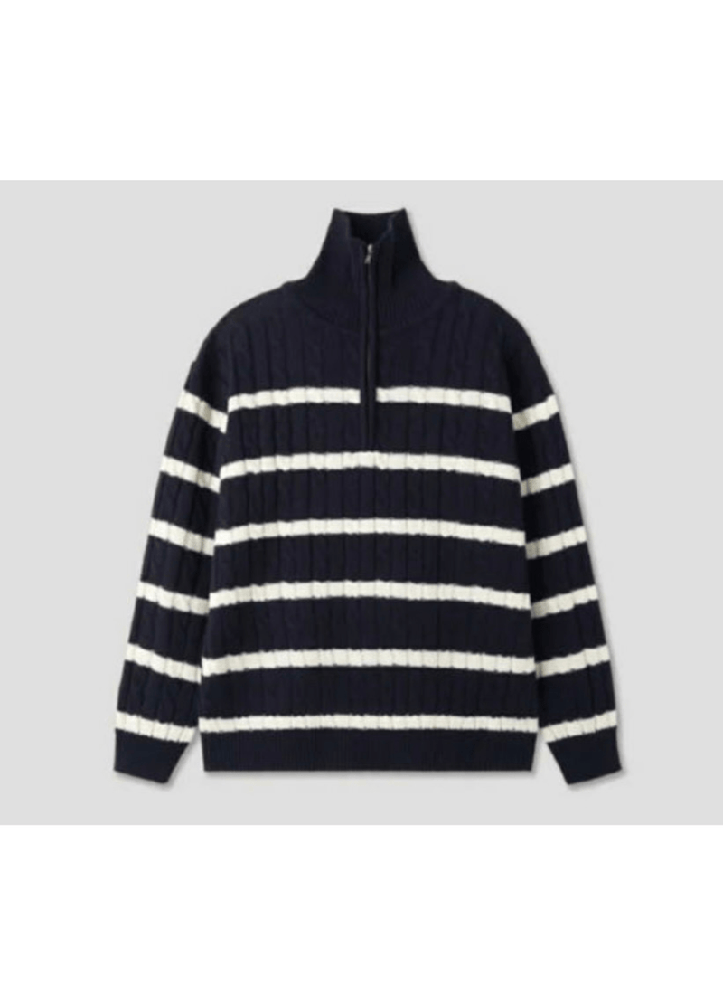 HALF ZIP-UP STRIPE KNIT ( 2 COLORS )