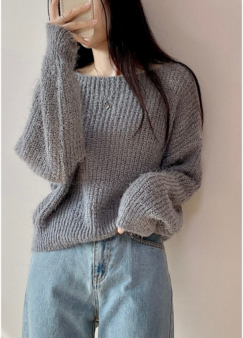 BOAT NECK ANGORA KNIT ( 4 COLORS )