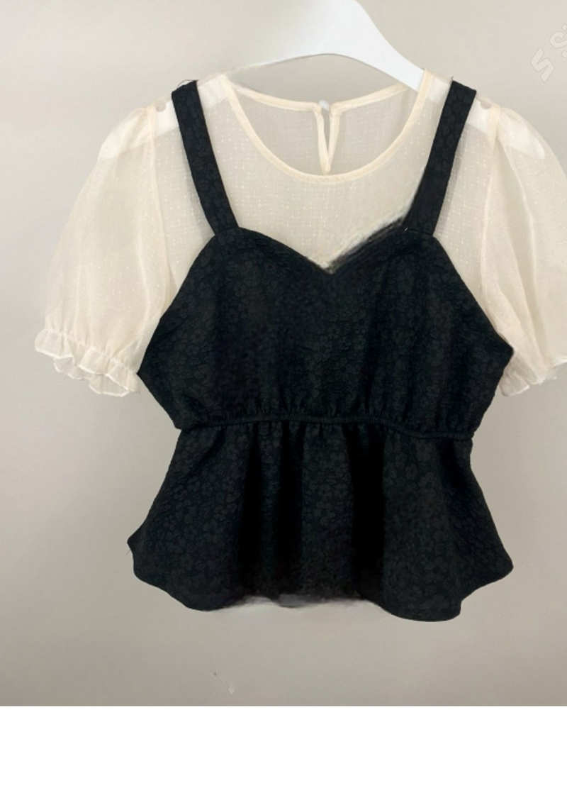 BUSTIER SHORTSLEEVE  BLOUSE ( 2 COLORS )