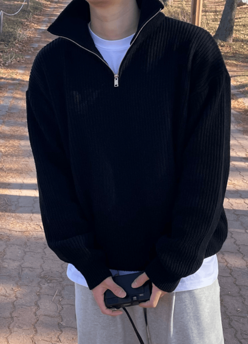 HALF ZIP-UP OVERSIZED SWEATER ( 3 COLORS )