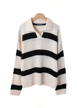 OPEN COLLAR STRIPED KNIT ( 3 COLORS )