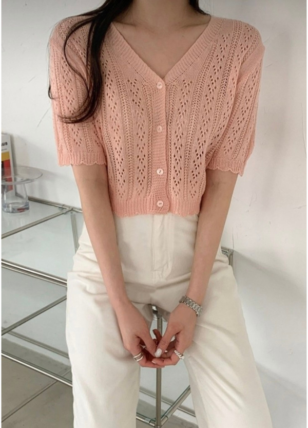 SHORTSLEEVE CROP CARDIGAN ( 2 COLORS )