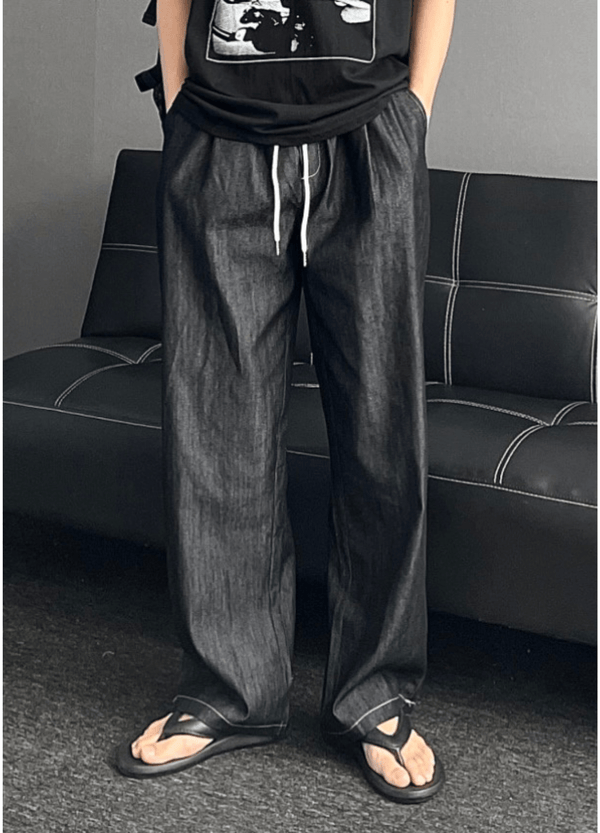 DENIM & LINEN BLEND ONE-TUCK DENIM ( 2 COLORS )