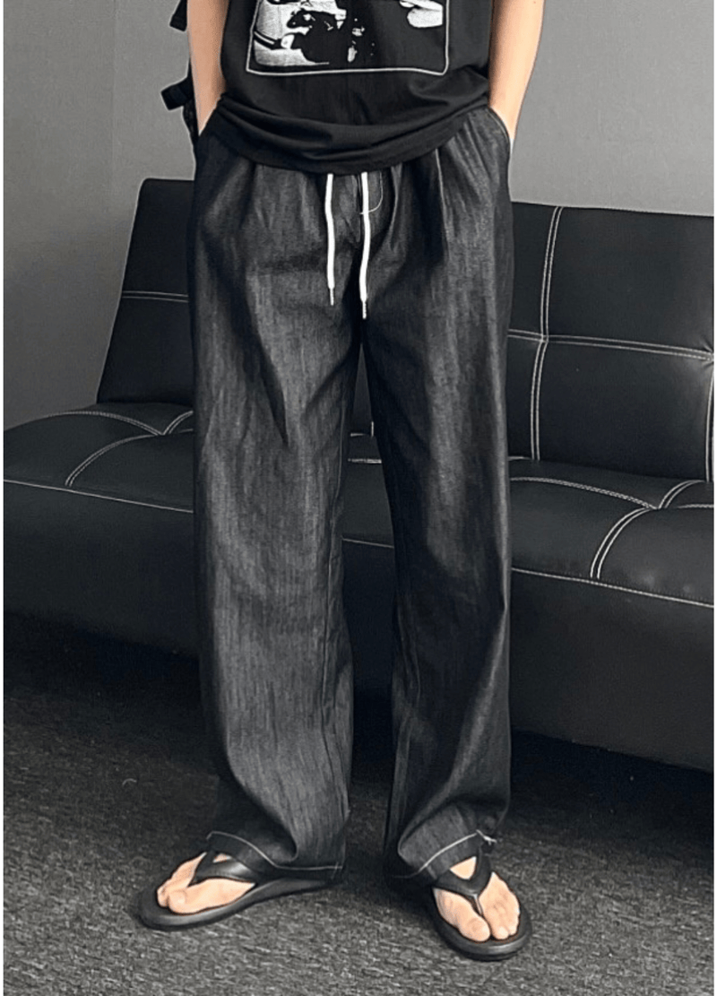 DENIM & LINEN BLEND ONE-TUCK DENIM ( 2 COLORS )