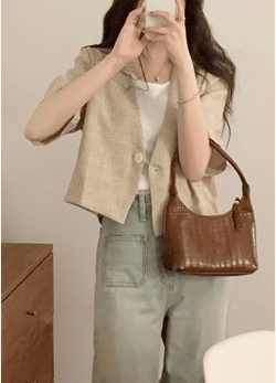 SINGLE BUTTON LINEN JACKET ( 2 COLORS )