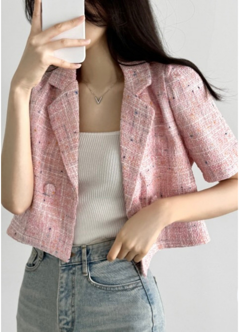 DOUBLE BUTTON TWEED JACKET ( 2 COLORS )