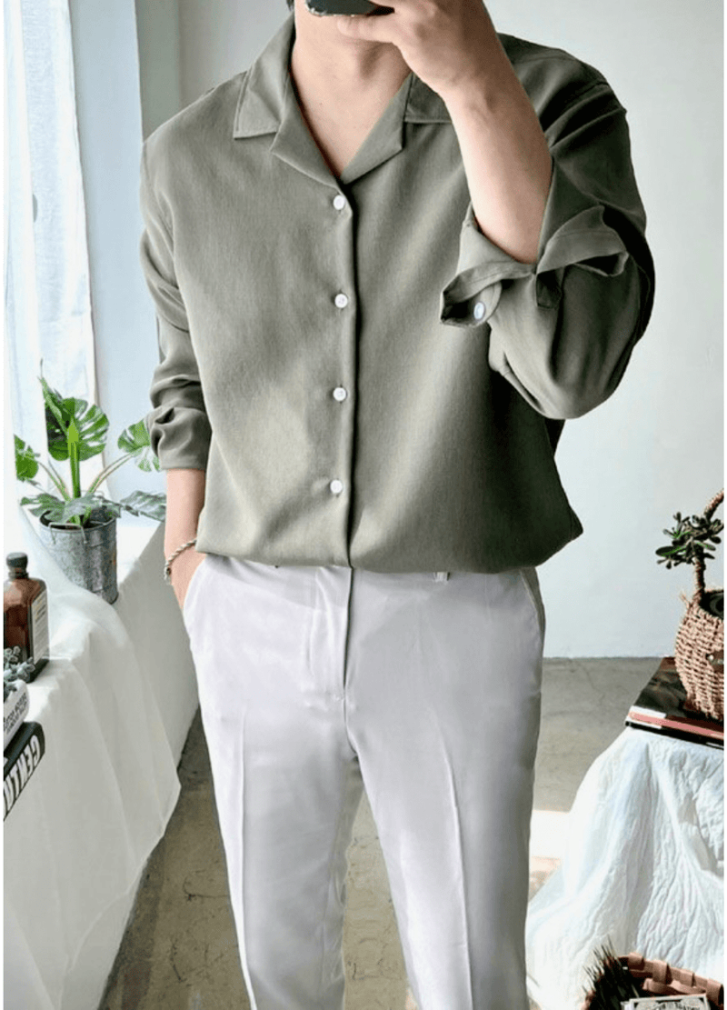 LINEN & POLYESTER BLENDED BUTTON SHIRT ( 3 COLORS )