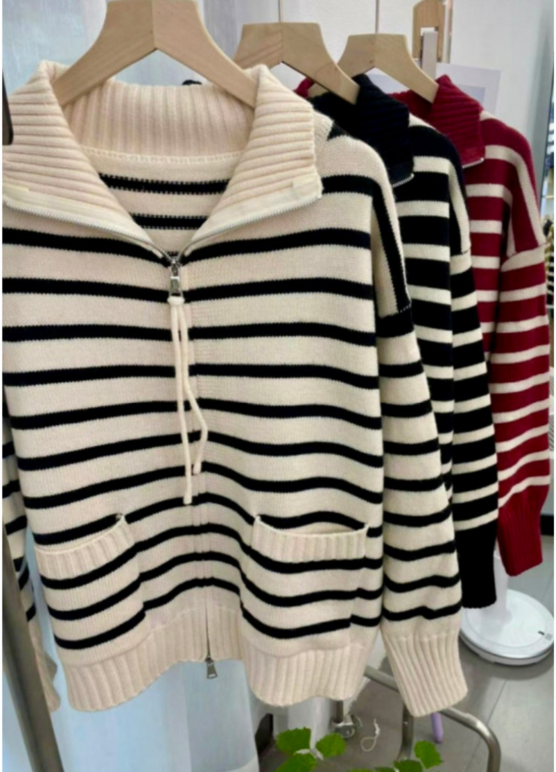 COMFY STRIPE ZIP-UP CARDAIGAN ( 3 COLORS )