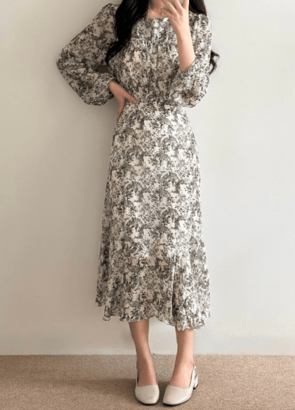 FLORAL PRINTED LONG DRESS( 2 COLORS )