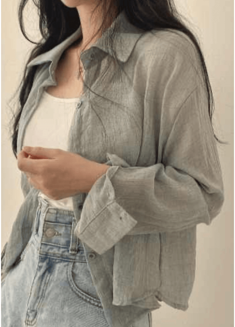LINEN & COTTON BLEND SEMI CROP SHIRT ( 2 COLORS )