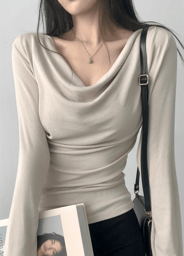 DRAPED OFF-SHOULDER SHIRTS ( 2 COLORS )