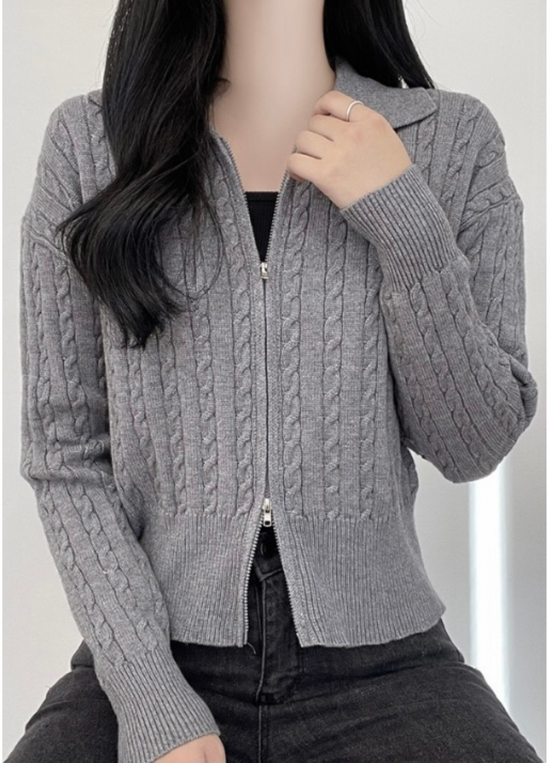 2WAY ZIP-UP KNIT CARDIGAN ( 3 COLORS )