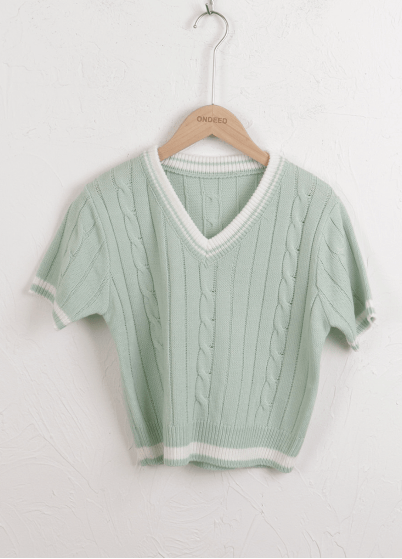 TWO-TONED SHORTSLEEVED SUMMER KNIT ( 2 COLORS )