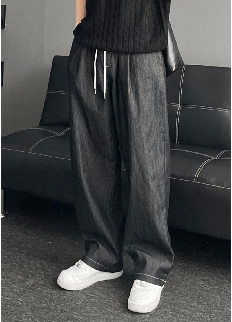 DENIM & LINEN BLEND ONE-TUCK DENIM ( 2 COLORS )