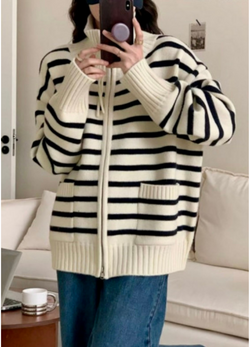 COMFY STRIPE ZIP-UP CARDAIGAN ( 3 COLORS )