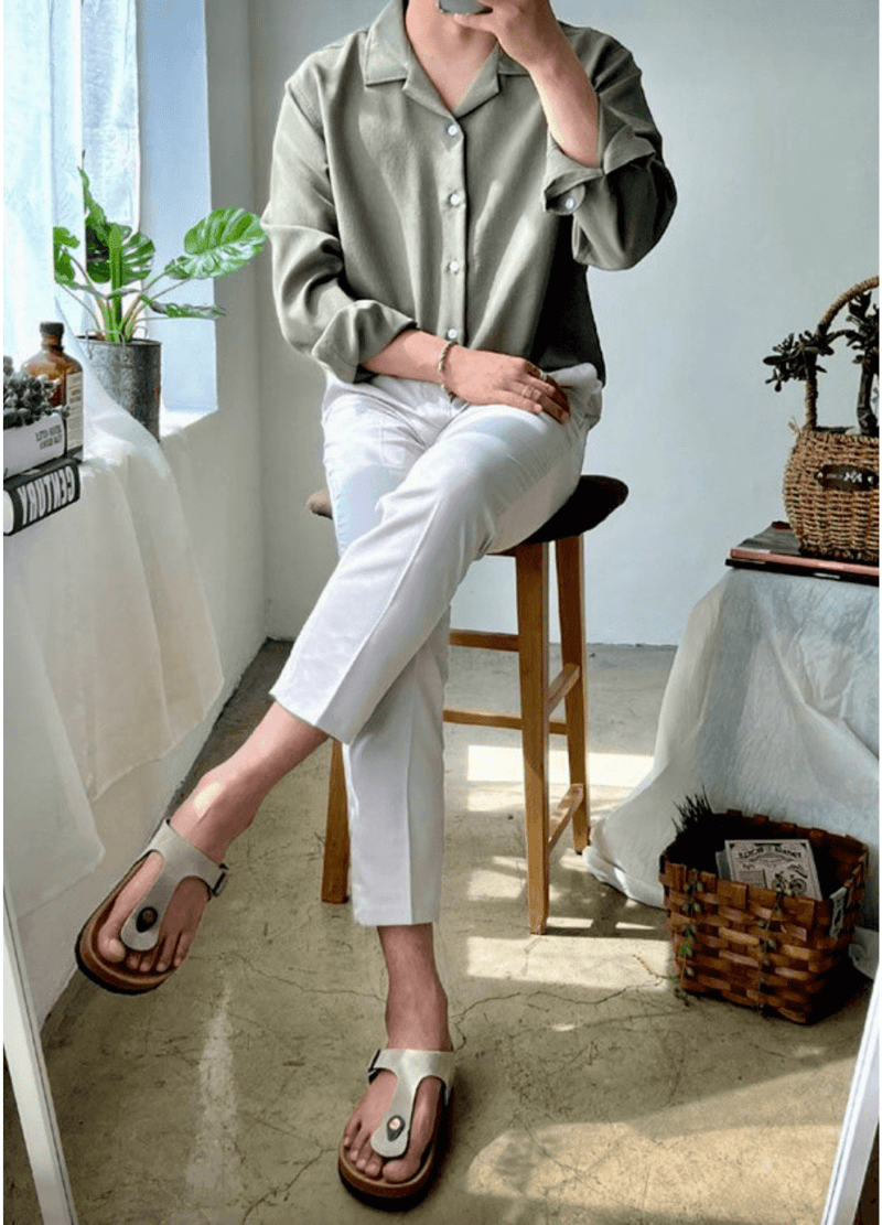 LINEN & POLYESTER BLENDED BUTTON SHIRT ( 3 COLORS )