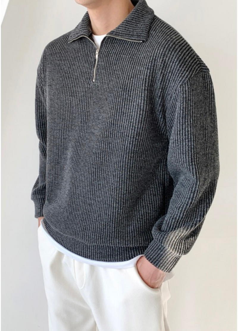 HALF ZIP-UP RIBBED KNIT ( 2 COLORS )