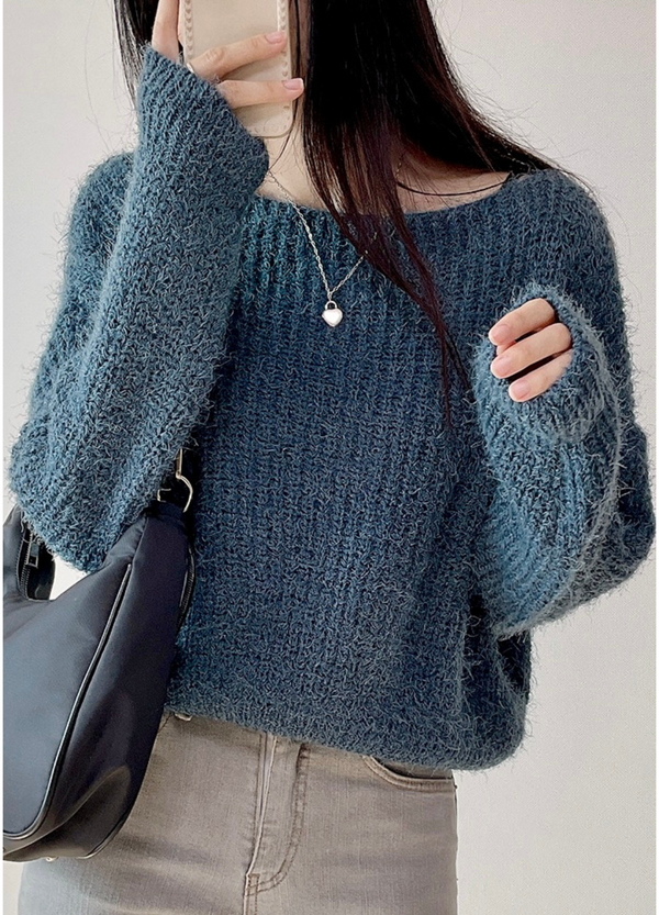 BOAT NECK ANGORA KNIT ( 4 COLORS )