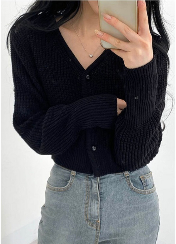 CROP WAFFLE CARDIGAN ( 2 COLORS )