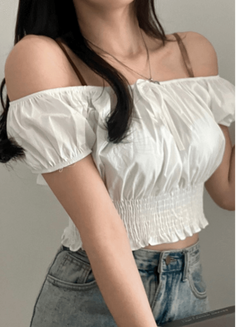 CROP RIBBON BLOUSE ( 3 COLORS )