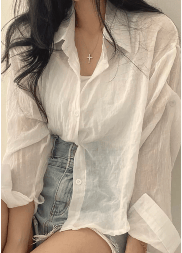 LINEN & COTTON BLEND SEMI CROP SHIRT ( 2 COLORS )