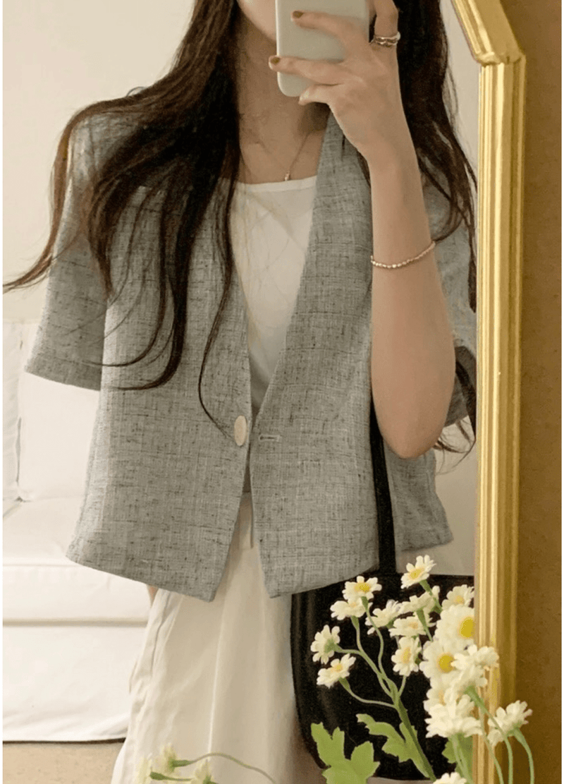 SINGLE BUTTON LINEN JACKET ( 2 COLORS )