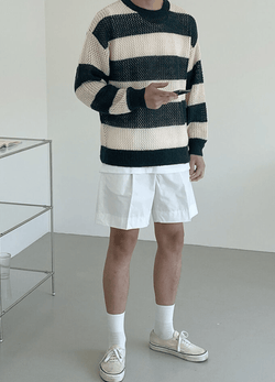 PUNCHING SEE-THROUGH STRIPED KNIT