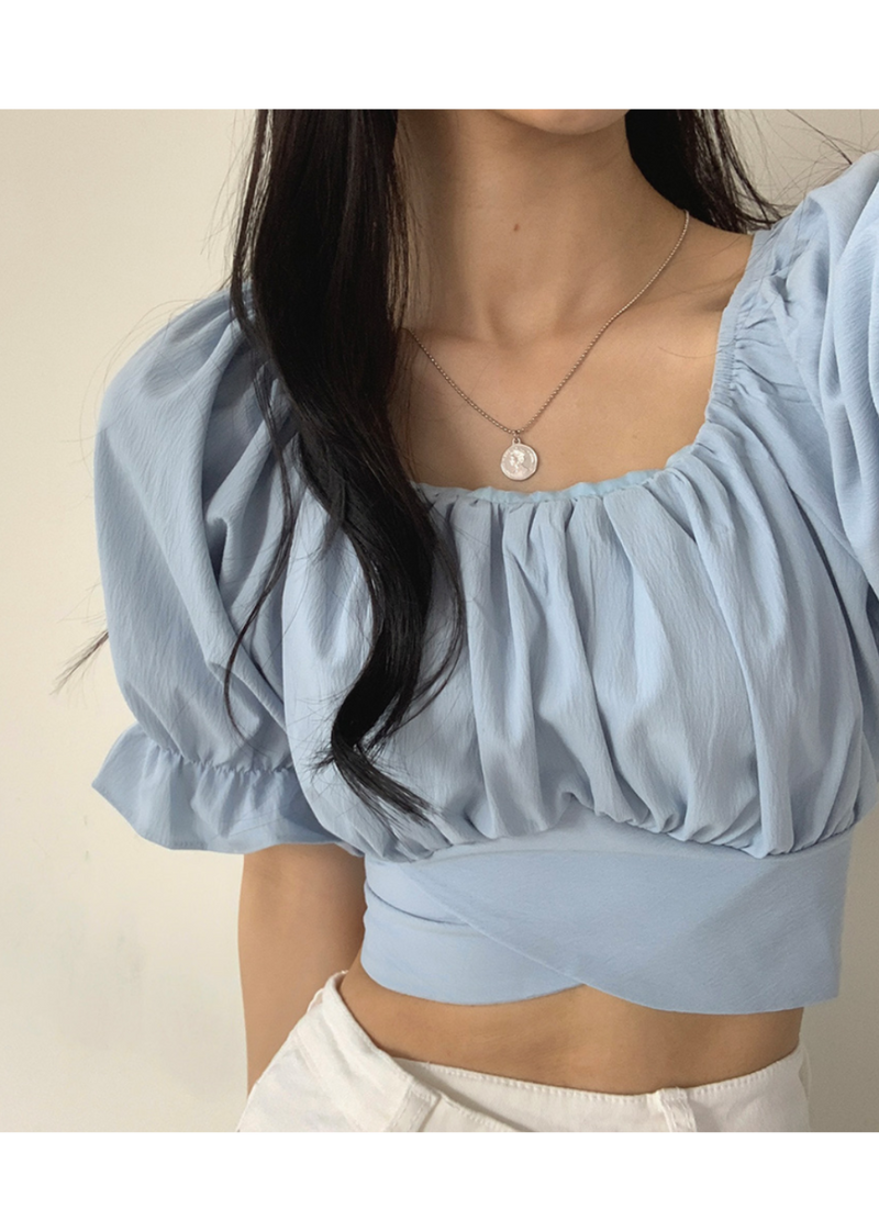 CROPPED RIBBON BLOUSE ( 3 COLORS )