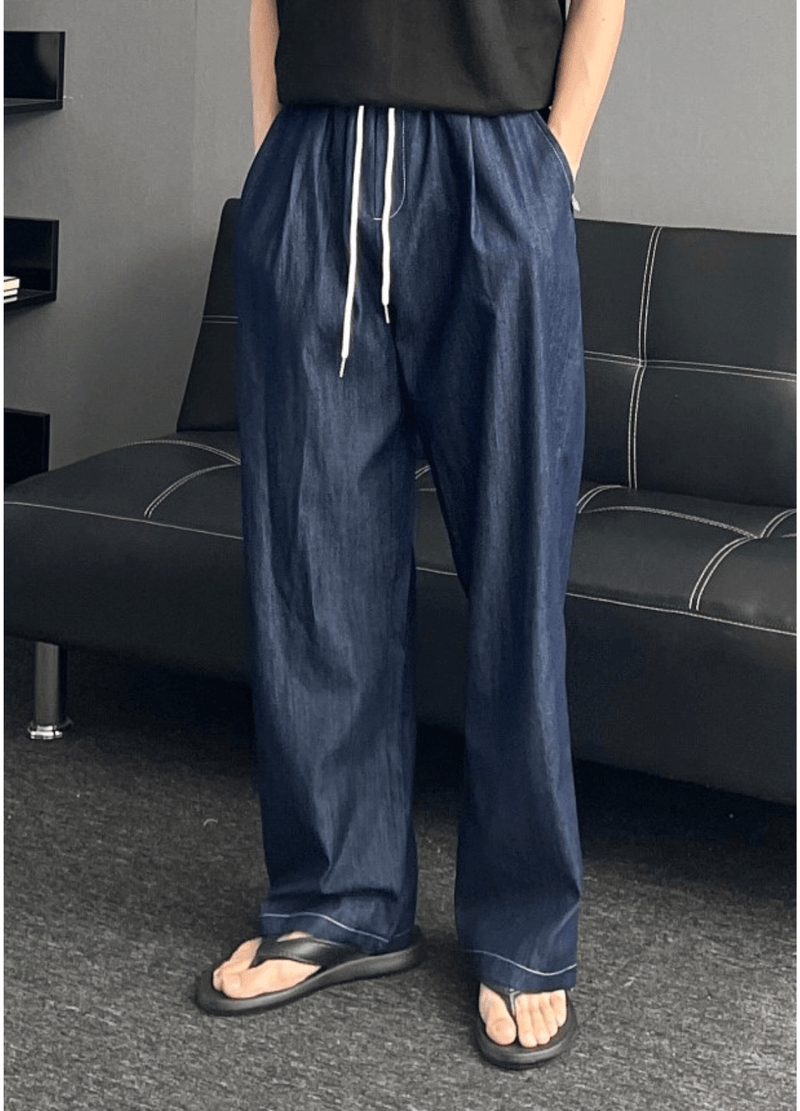 DENIM & LINEN BLEND ONE-TUCK DENIM ( 2 COLORS )