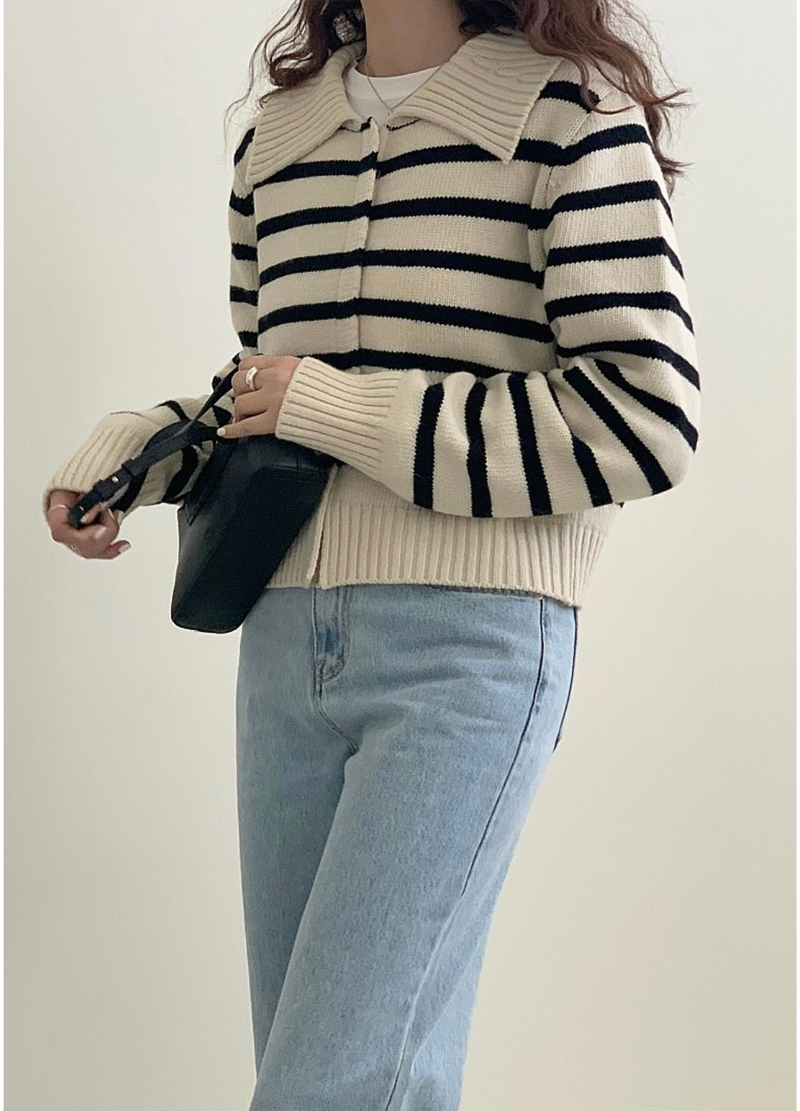 HIDDEN ZIP-UP STRIPE KNIT ( 2 COLORS )