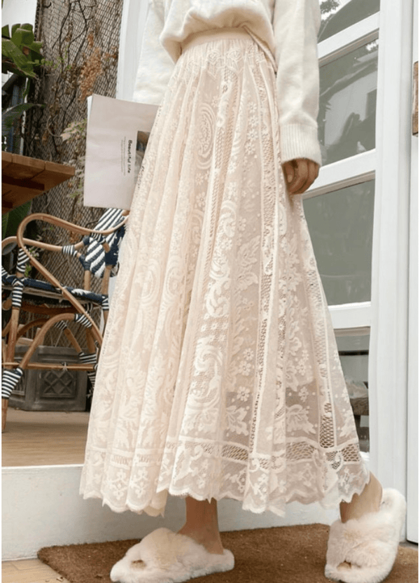 ELASTIC BAND LACE SKIRT ( 2 COLORS )