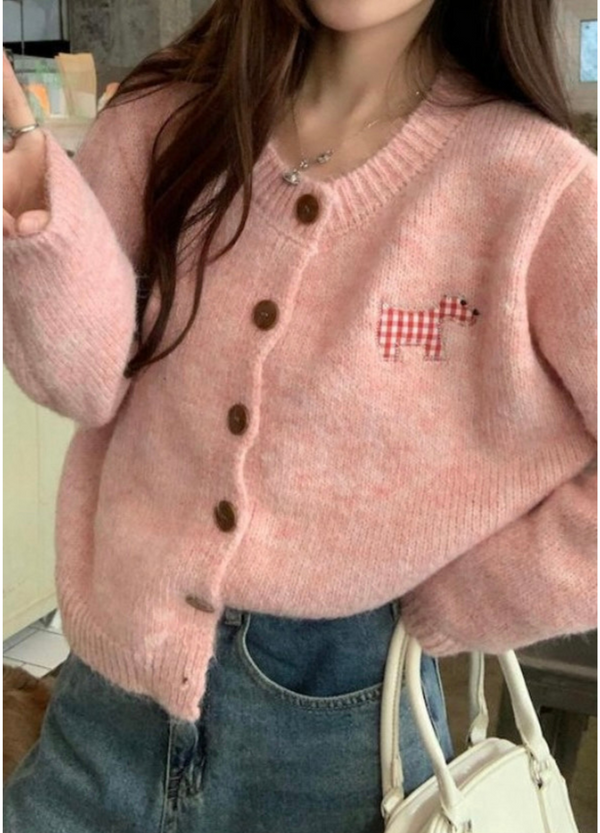 CHECKER PUPPY CARDIGAN ( 3 COLORS )