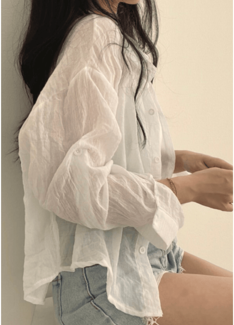 LINEN & COTTON BLEND SEMI CROP SHIRT ( 2 COLORS )