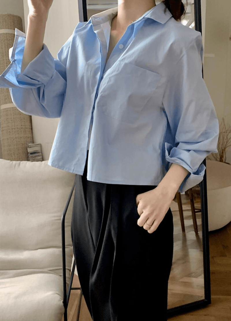 DAILY BASIC CROP BUTTON DOWN ( 2COLORS )