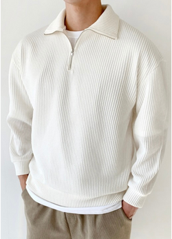 HALF ZIP-UP RIBBED KNIT ( 2 COLORS )