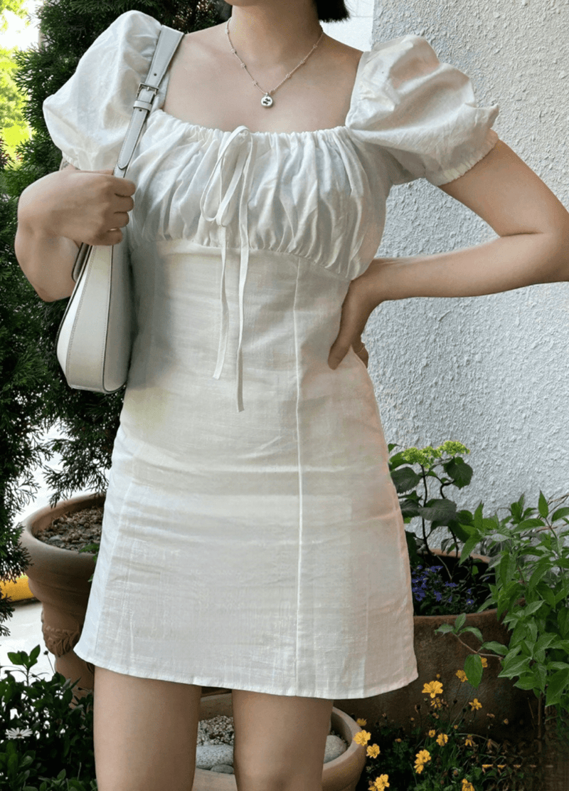SQUARE NECK FRILL MINI DRESS ( 2 COLORS )