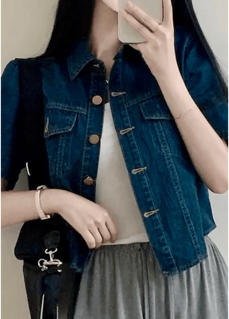 CROP SHORTSLEEVE DENIM SHIRTS ( 2 COLORS )