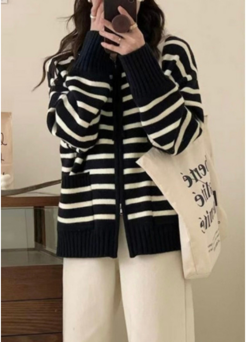 COMFY STRIPE ZIP-UP CARDAIGAN ( 3 COLORS )