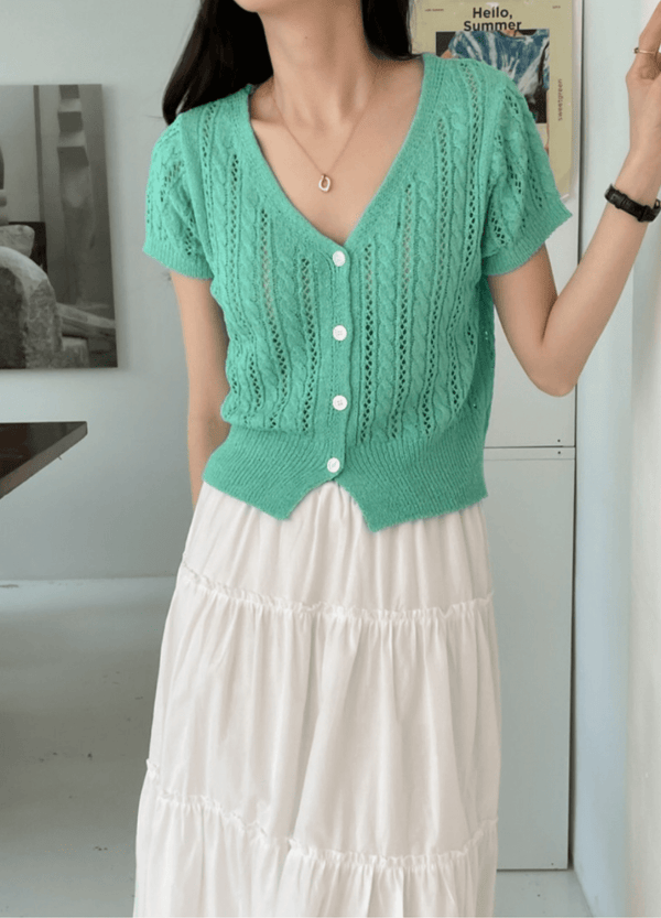 V-NECK SHORT CARDIGAN ( 3 COLORS )