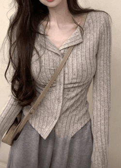 SHIRRIING BUTTON CARDIGAN ( 3 COLORS )