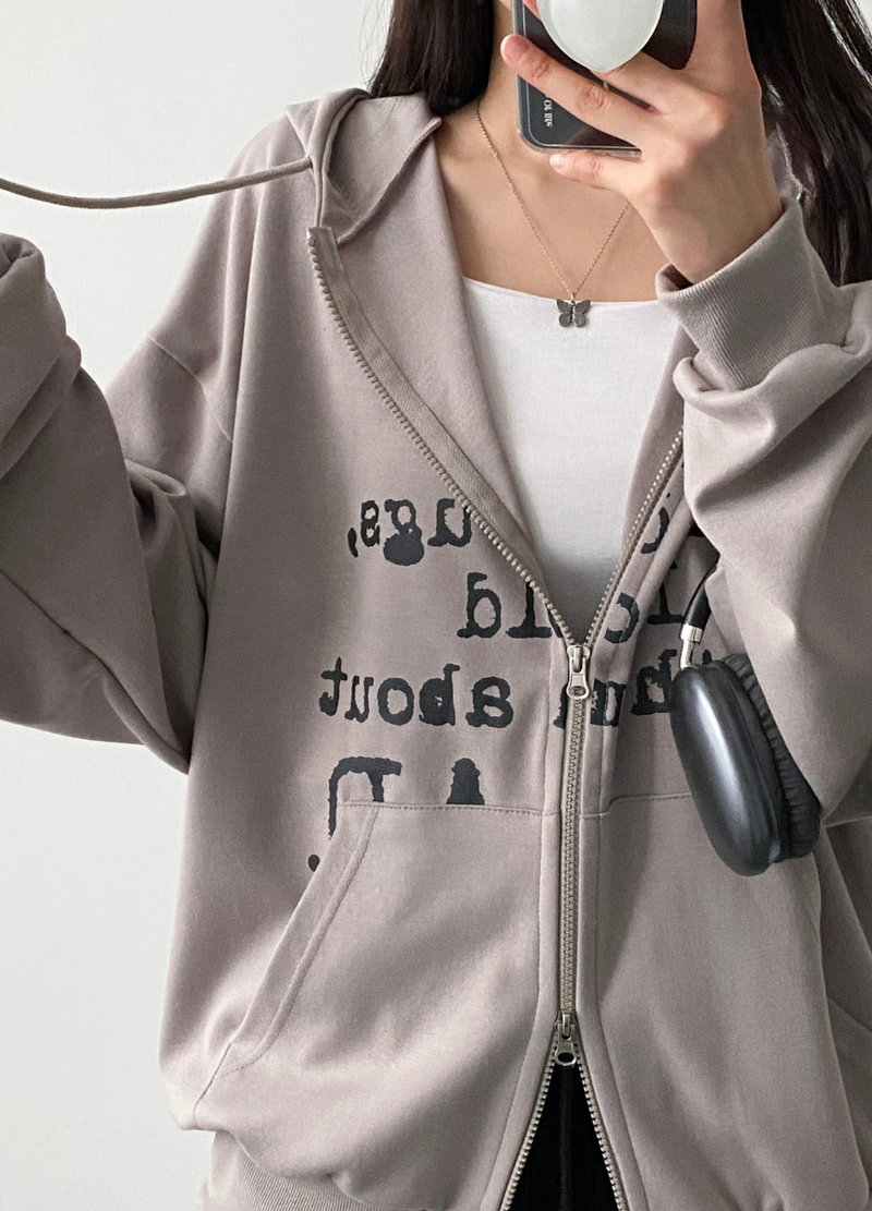 CASUAL LETTERING HOODIE ZIP-UP (FLEECED)