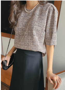 TWEED BLOUSE KNIT ( 2 COLORS )